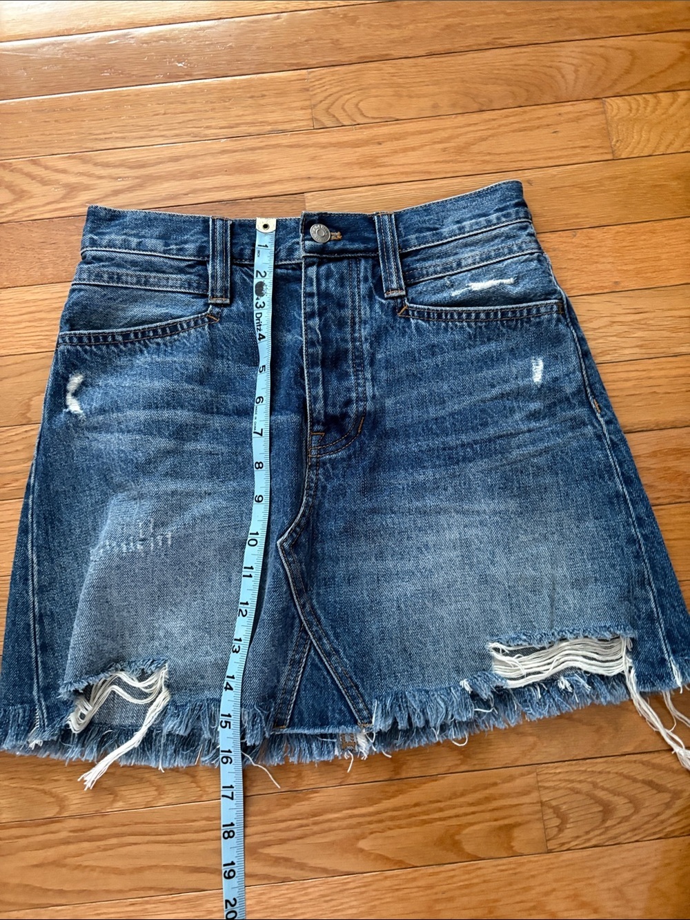 Madewell Distressed Dark Blue Denim Mini Skirt - Picture 10 of 11